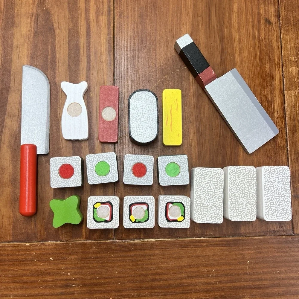 Melissa & Doug Wooden Sushi Play Food Set Tray Knife Play Chef Homeschool
